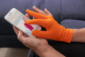 Fingers and Thumbs Three finger glove showing touch screen compatability